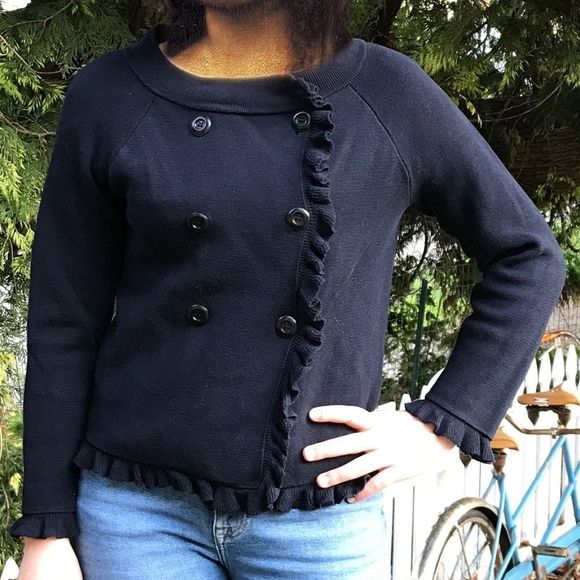 vtg•j crew 100% cotton ruffle sweater jacket - Picture 2 of 9